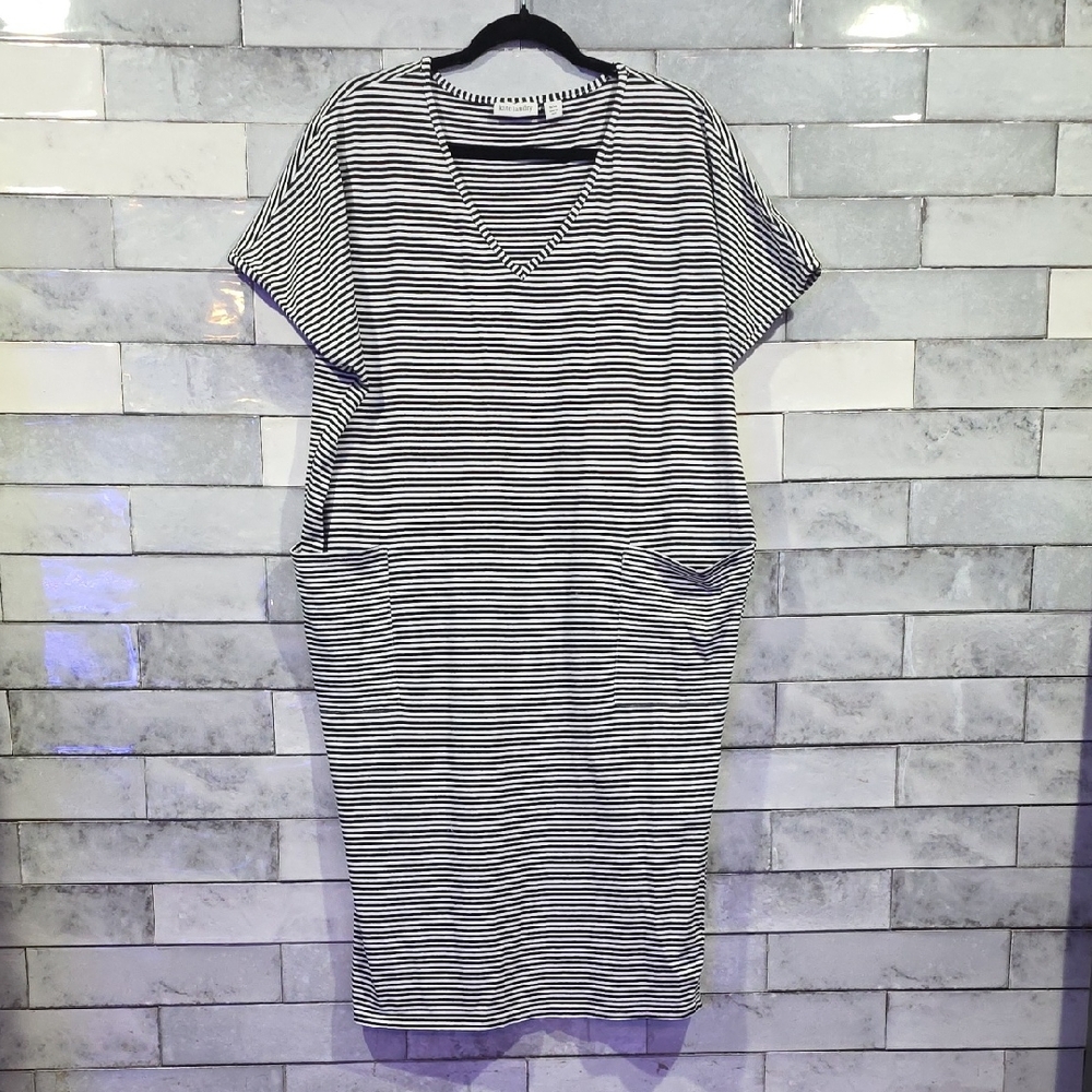 Kate Landry Black and White Striped Midi Dress